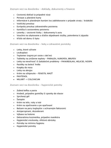 Zoznam potrebných vecí do nemocnice