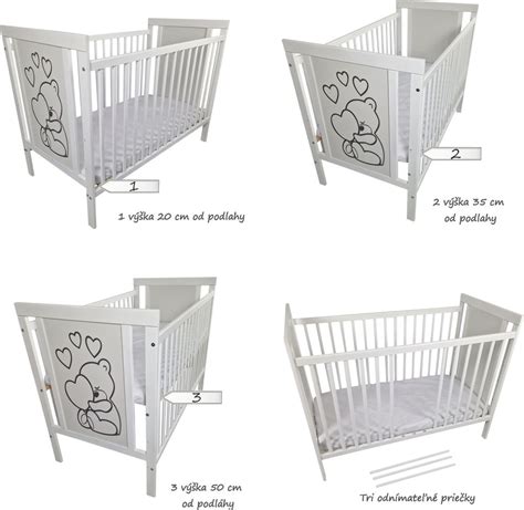 Diagram nastaviteľného dna detskej postieľky v troch úrovniach