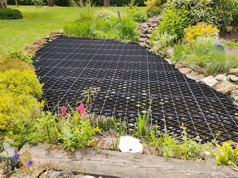 Diagram of a child-proofed garden pond with a protective grid