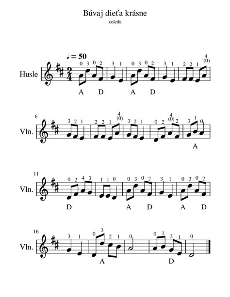 Sheet music for 'Búvaj, dieťa krásne' with a violin