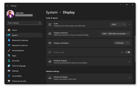 Application settings with various display options