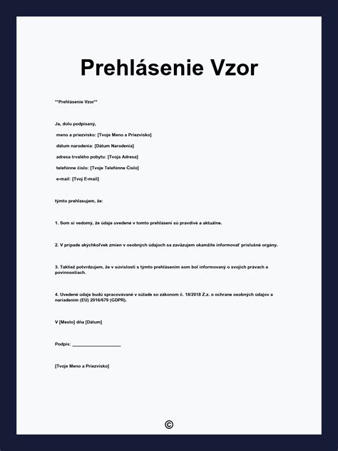 Vzorový formulár čestného prehlásenia