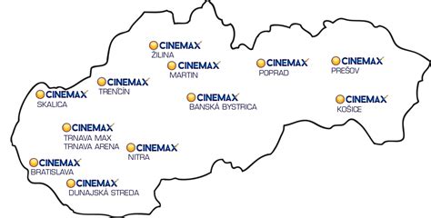Mapa kín Cinemax s označením špeciálnych technológií a bezbariérového prístupu