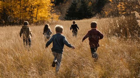 Children running through a field