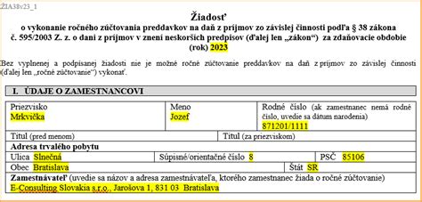 Ukážka: Príklad vyplneného Lohnzettel (ročné zúčtovanie príjmov od zamestnávateľa)