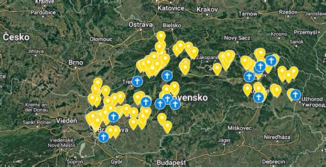 Mapa miest so špeciálnymi miestami pre pochovanie nenarodených detí na Slovensku