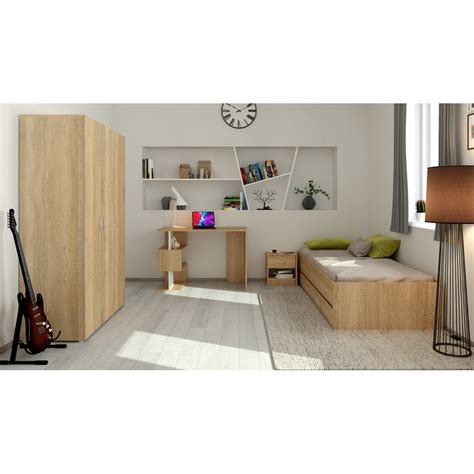 Komplet detskej izby v štýle dub sonoma vrátane postieľky, komody a úložného boxu