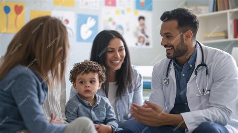Parents and children in a consultation
