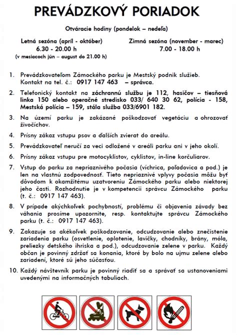 Prehľadný prevádzkový poriadok