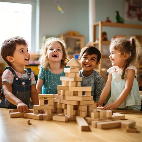Children playing with building blocks