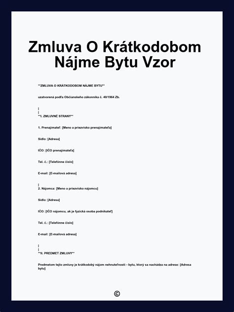 Zmluva o krátkodobom nájme bytu