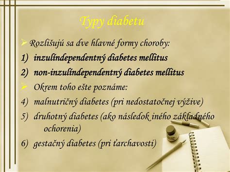 Typy diabetu mellitus a ich charakteristika