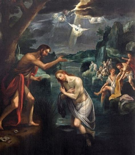 Biblická scéna krstu Ježiša Krista v Jordáne