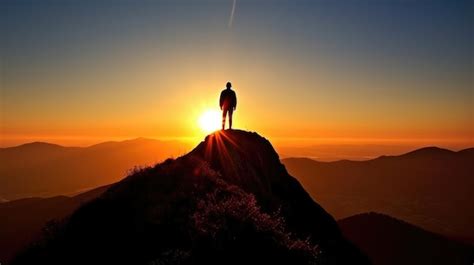 Person climbing a mountain (silhouette against sunset)