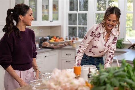 Meghan Markle and Chrissy Teigen on set of cooking show