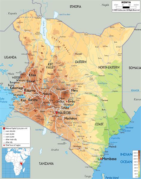 Mapa Keni so zvýraznením oblasti jazera Naivasha