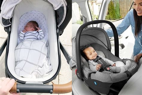 Pram bassinet with car kit vs. infant car seat in a car crash test comparison