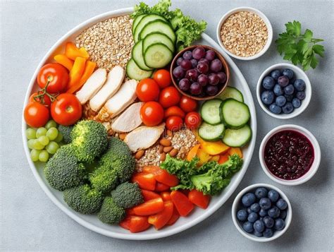 Image showing a variety of healthy, whole foods (fruits, vegetables, lean protein, grains)
