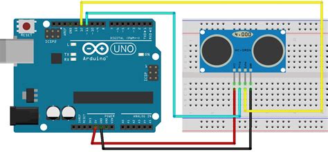 Schéma zapojenia ultrazvukového senzora HC-SR04 s doskou Arduino Uno