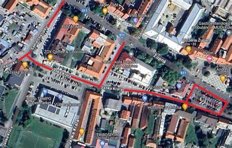 Mapa Zlatých Moraviec s označenými obchodmi