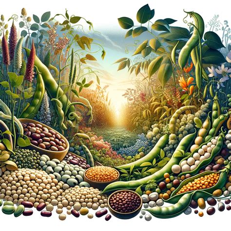 ilustrácia rôznych druhov strukovín a semienok ako zdrojov živín