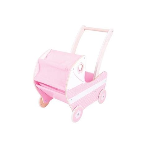 Drevený kočík pre bábiky Eco Toys v ružovom prevedení