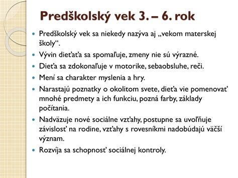 Ilustrácia piatich vývinových období dieťaťa