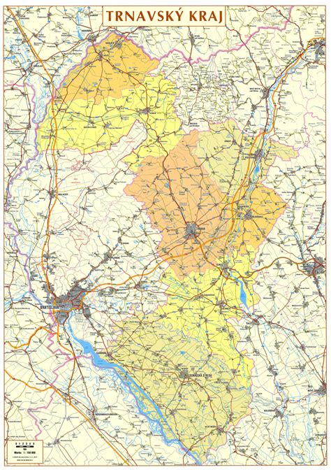 Mapa Trnavského kraja s vyznačenou Galantou