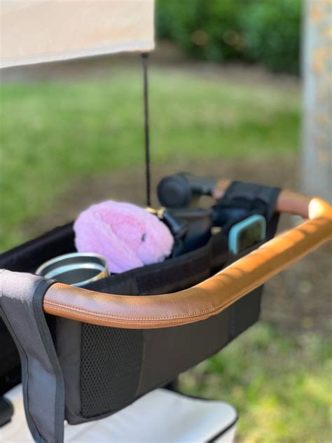 Detailed view of parent console on a stroller