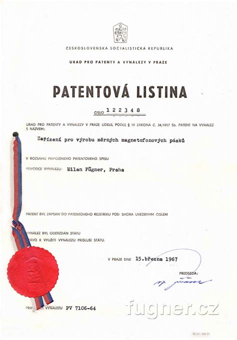 Patentová listina Štefana Baniča na padák