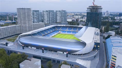 Záber na futbalový štadión Tehelné pole v Bratislave, ktorý symbolizuje aj širší športový rozvoj v meste