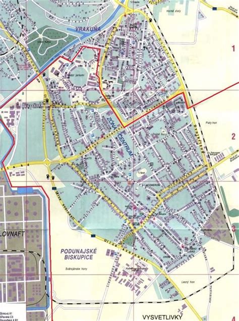 Mapa mestskej časti Podunajské Biskupice s vyznačenou ulicou Padlých hrdinov