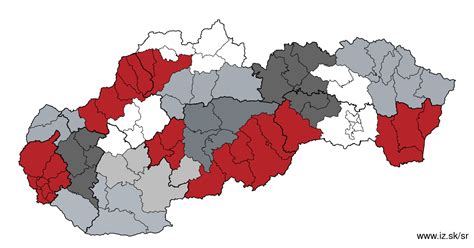 Mapa rozšírenia diagnóz MP v regiónoch SR