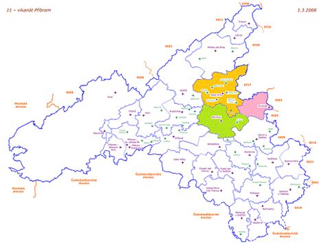 Mapa evanjelických farností s dištriktuálnymi biskupstvami