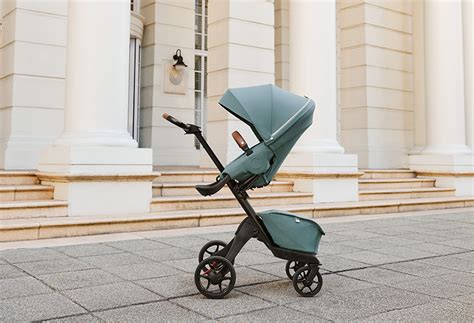 Detailný záber na ikonickú konštrukciu kočíka Stokke Xplory