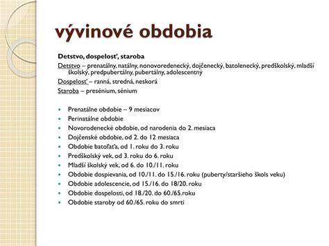 Schéma vývinových období dieťaťa od prenatálneho štádia po školský vek