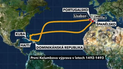 mapa cesty Krištofa Kolumba cez Atlantik