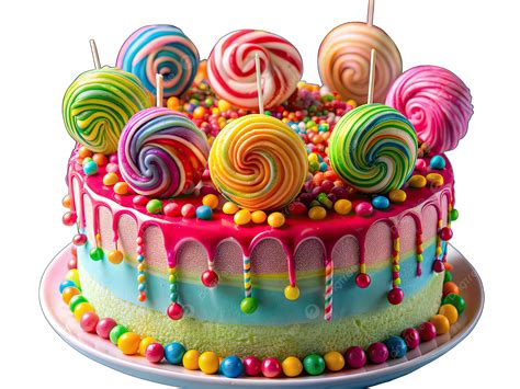 Colorful birthday cake with various candies