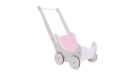 Biely drevený kočík JOKO s dôrazom na jeho elegantný dizajn a detaily