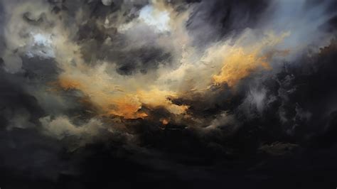 Abstract painting with dark clouds