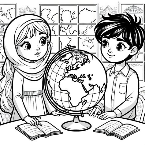 Ilustrácia detí s glóbusom a mapami