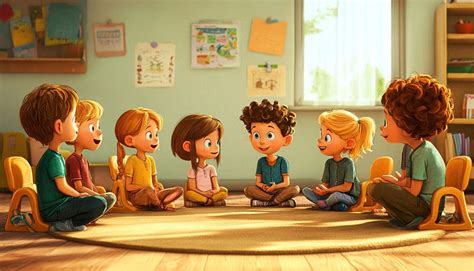 Ilustrácia znázorňujúca deti v jazykovom kurze