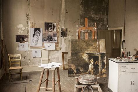 Thematic image: A collage depicting an old studio of a 19th-century painter with brushes, canvases, and portraits representing the era