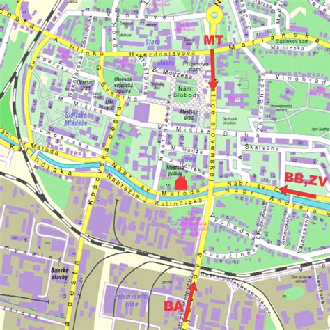 Mapa Prievidze a Bojníc s vyznačenou trasou
