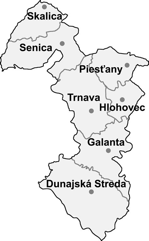 Mapa Trnavského kraja s vyznačenými sídlami firiem