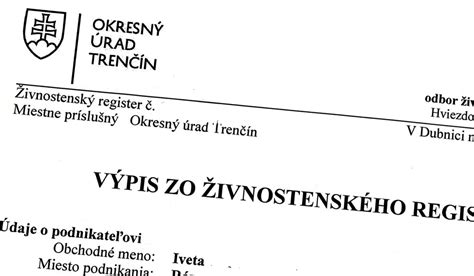 Výpis zo živnostenského registra
