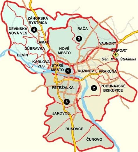 mapa Bratislavy so zvýraznením významných zdravotníckych inštitúcií