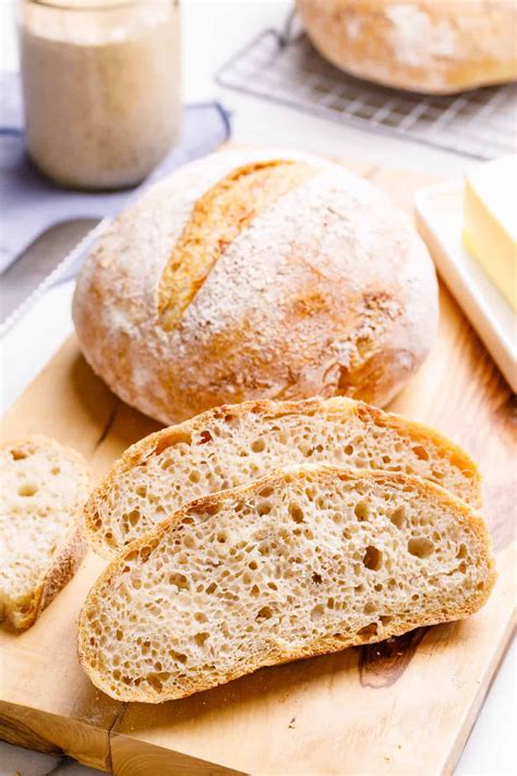 Homemade sourdough bread on a wooden board