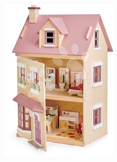 Drevený domček pre bábiky s doplnkami